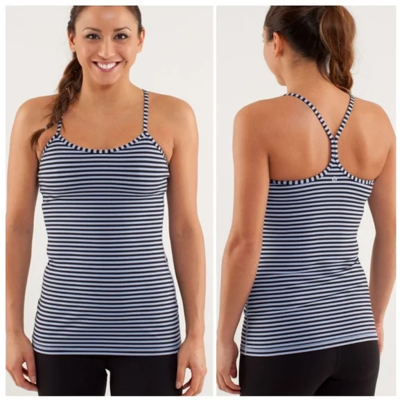 Lululemon Striped Power Y Tank Top Spaghetti Strap Blueish-Purpleish/Black Sz 6 - Picture 2 of 15